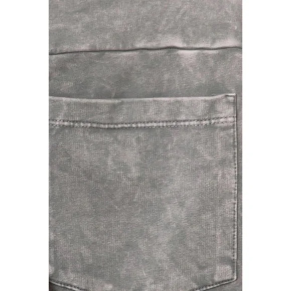 Light Gray Mineral Wash French Terry Flared Bell Bottom Pull On Pants w/ Pockets - Picture 4 of 5